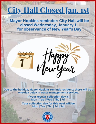 Mayor Hopkins' Reminder: Cranston City Hall Closed New Year's Day